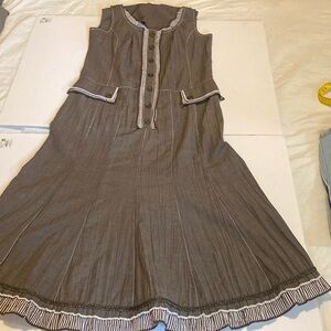 Vintage Lucien Daunois dress, light brown gorgeous detailing slimming cut